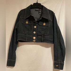 Bisou Bisou Cropped Denim Jacket with Oversized Gold Buttons